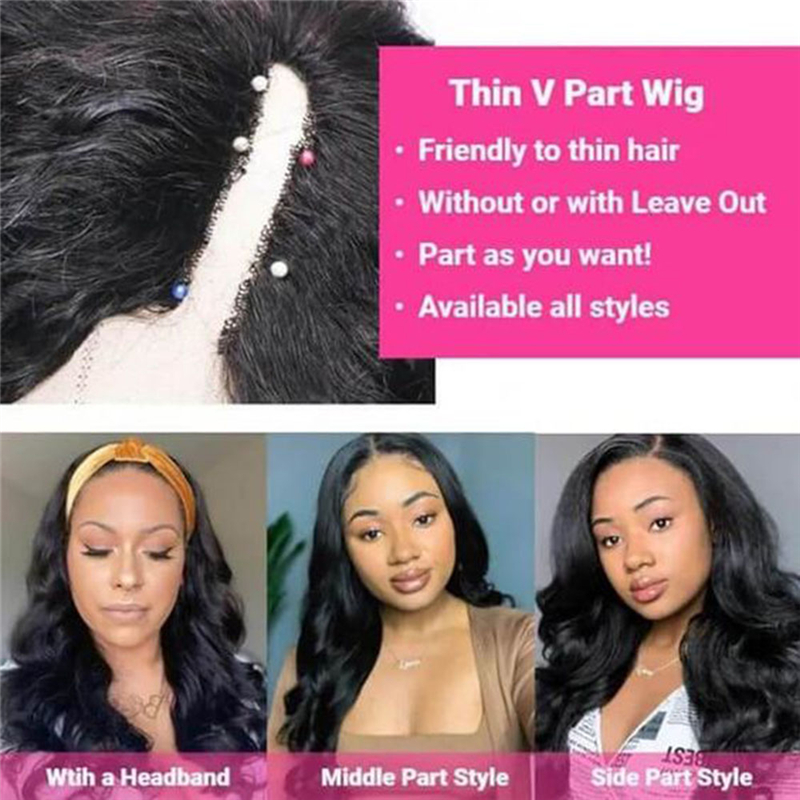 Virgin Human Hair Body Wave V Part Wigs - 图片 7